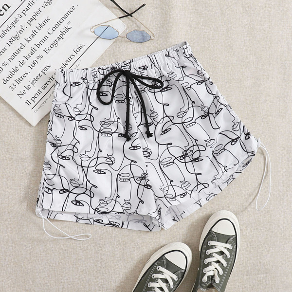 

Figure Graphic Drawstring Waist Shorts, White