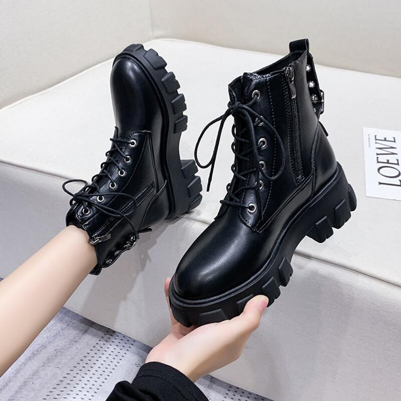 

Lace Up Front Combat Boots, Black