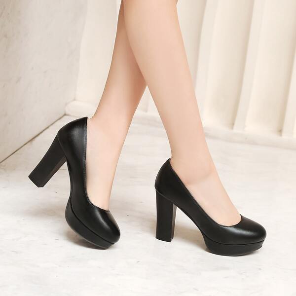 

Minimalist Platform Chunky Court Pumps, Black
