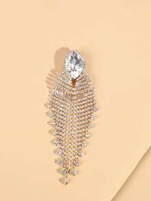 Rhinestone Tassel Earrings - Yellow Gold - View 4