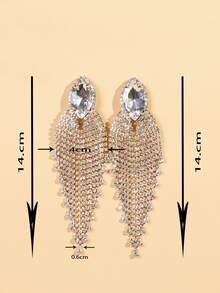 Rhinestone Tassel Earrings - Yellow Gold - View 5