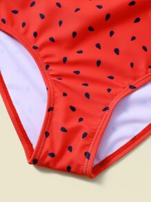 Baby Girl Watermelon Print Knot Front One Piece Swimsuit - Multicolor - View 5