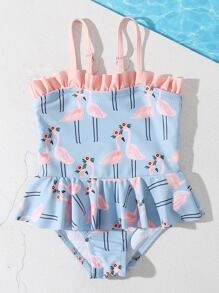 Bebé niña Bañador una pieza con estampado de flamenco bajo con fruncido - Multicolor - Ver 3