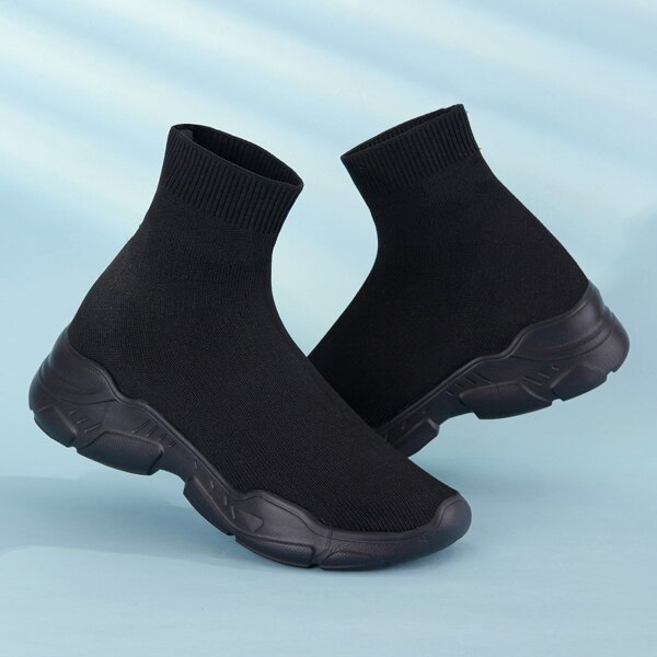 

Minimalist High-Top Sock Sneakers, Black
