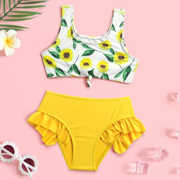 

Toddler Girls Floral Ruffle Hem Bikini Swimsuit, Multicolor