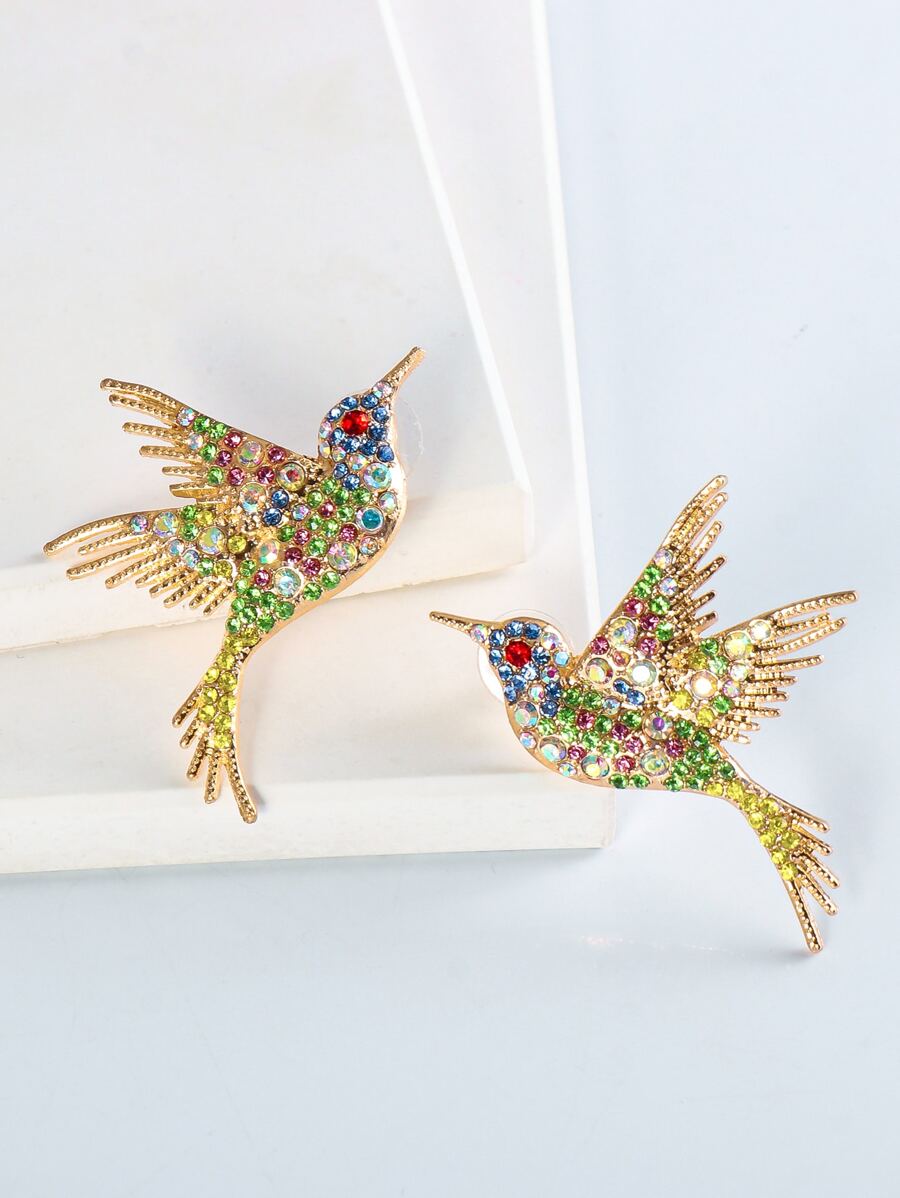 juran Rhinestone Bird Earrings - Multicolor - View 1