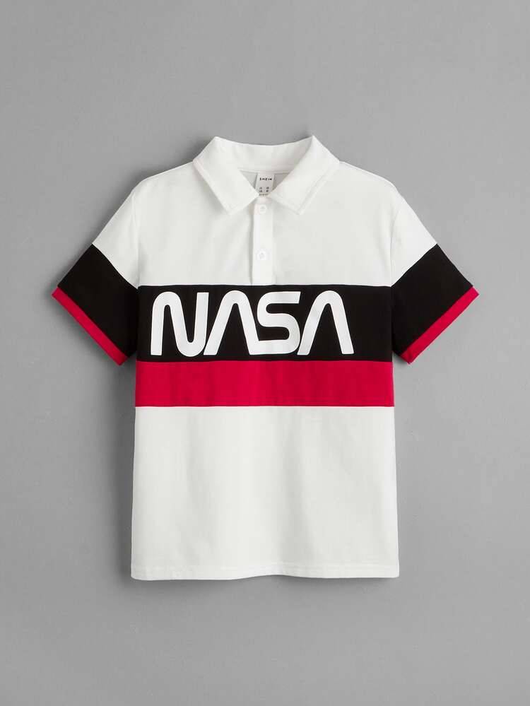SHEIN Boys Letter Graphic Colour Block Polo Shirt - Multicolor - View 1