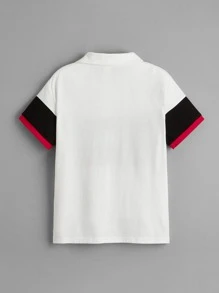 SHEIN Boys Letter Graphic Colour Block Polo Shirt - Multicolor - View 2