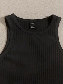 SHEIN EZwear 2-pak damskich jednolitych kolorów, okrągły dekolt, top bez rękawów - Czarne i Białe - Zobacz 3