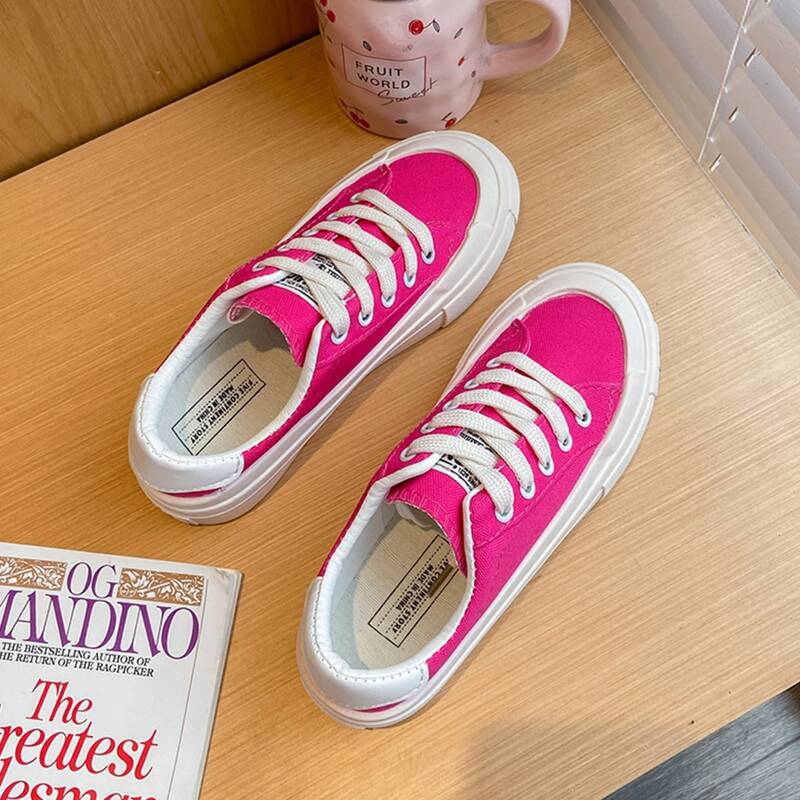 

Lace Up Front Canvas Shoes, Hot pink
