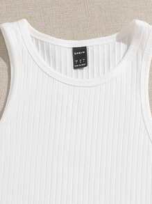 SHEIN EZwear 2-pak damskich jednolitych kolorów, okrągły dekolt, top bez rękawów - Czarne i Białe - Zobacz 5