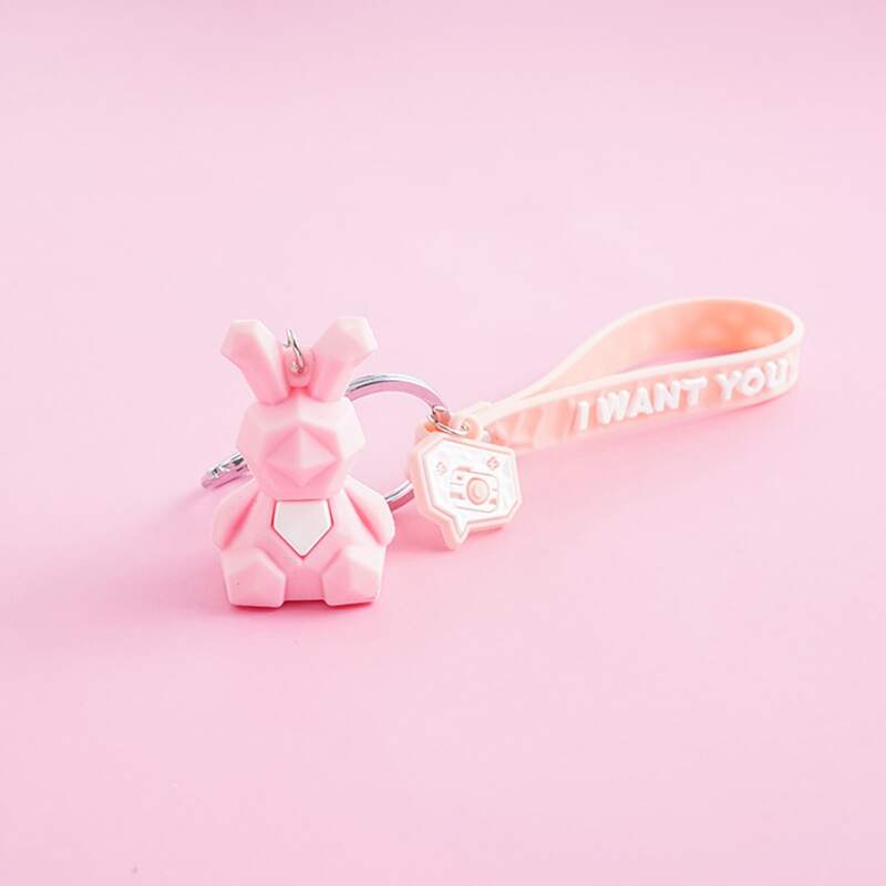 

Cartoon Rabbit Charm Keychain, Pink