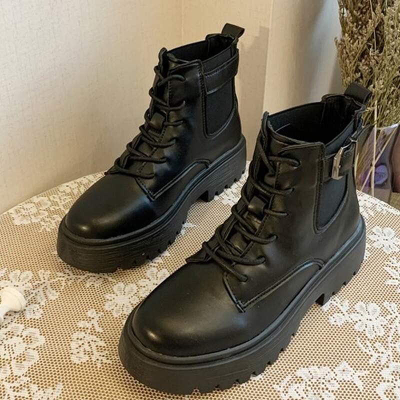 

Lace Up Front Combat Boots, Black
