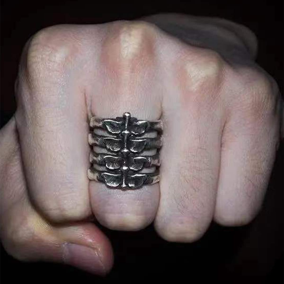 

Guys 1pc Hollow Out Ring, Antique silver