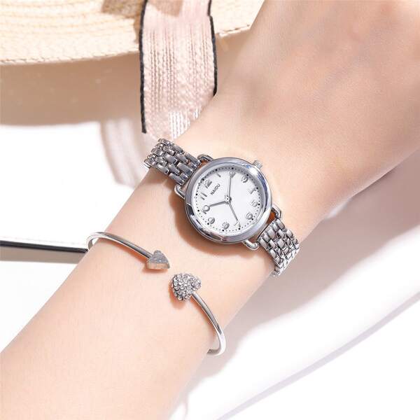 

1pc Round Pointer Quartz Watch & 1pc Bracelet