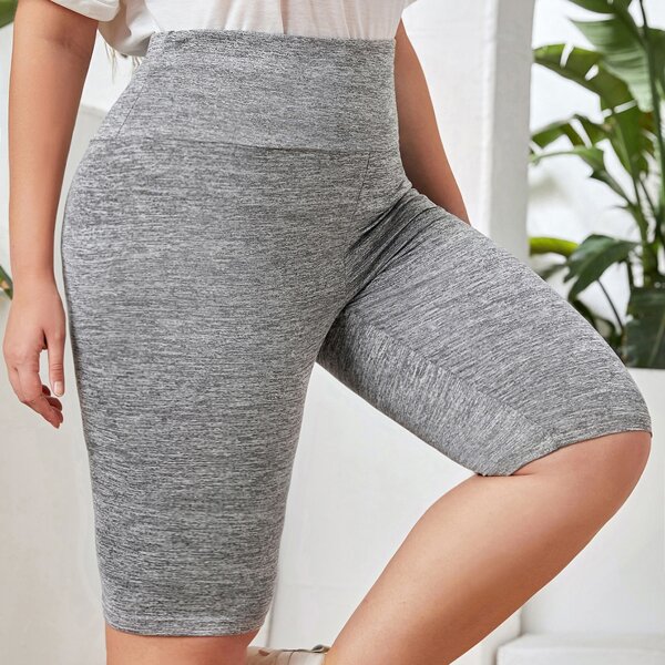 

Plus Wide Waistband Biker Shorts, Light grey