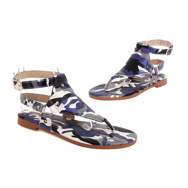 

Camo Graphic Ankle Strap Thong Sandals, Multicolor