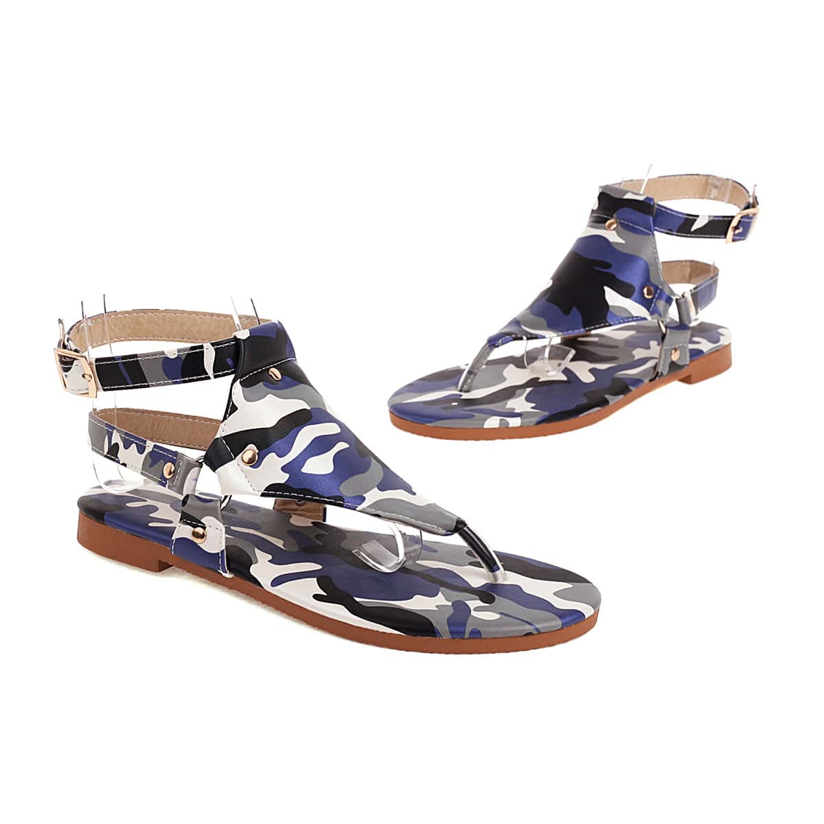 

Camo Graphic Ankle Strap Thong Sandals, Multicolor