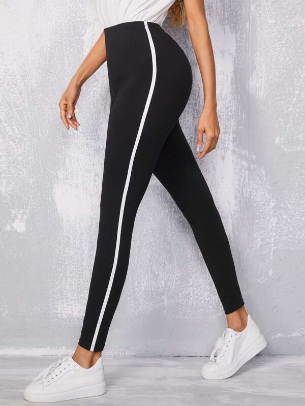 SHEIN EZwear 拼接條紋圖案緊身打底褲