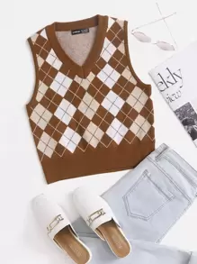 Muchica Knit ngọn Hình học Giải trí - màu nâu - Xem 1