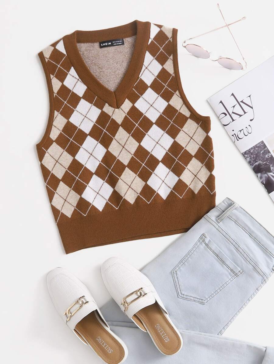 Muchica Knit ngọn Hình học Giải trí - màu nâu - Xem 1