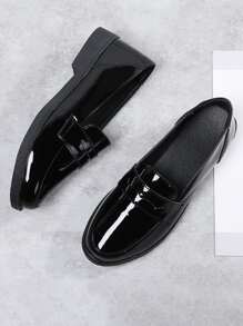 Women's Flat Loafers Shoes, Minimalist Design - Black - View 1