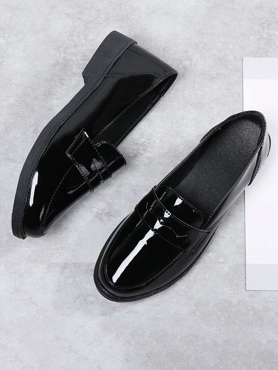 Women's Flat Loafers Shoes, Minimalist Design - Black - View 1