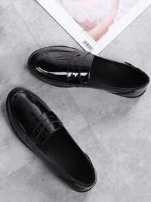 Women's Flat Loafers Shoes, Minimalist Design - Black - View 3