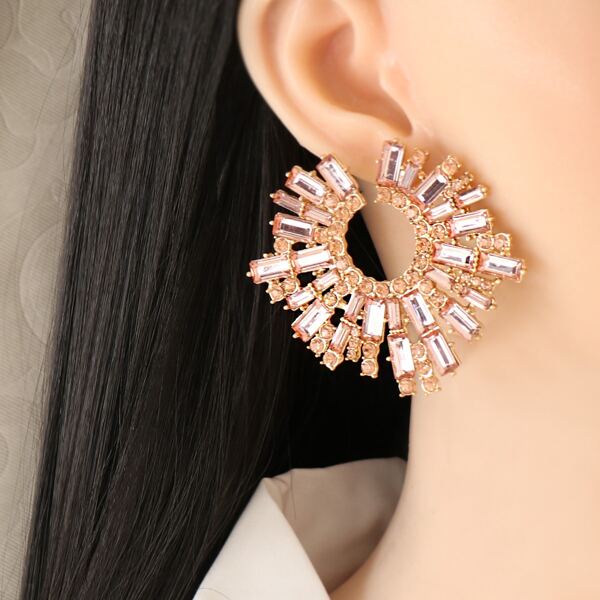 

Rhinestone Decor Earrings, Pink