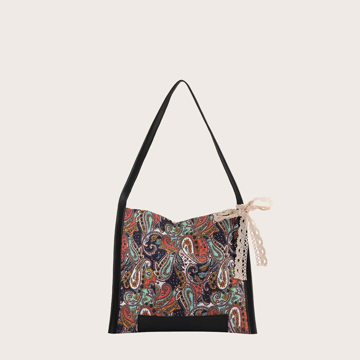 

Paisley Pattern Bow Decor Shoulder Bag, Brown