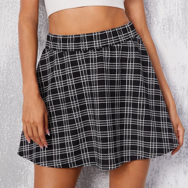 

Tartan A-Line Skirt, Black and white