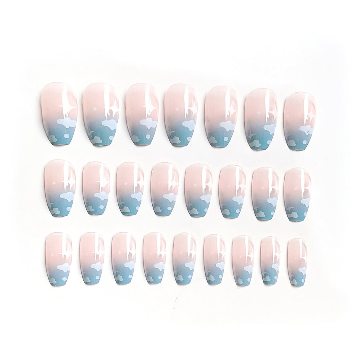 

24pcs Star Fake Nail, Blue