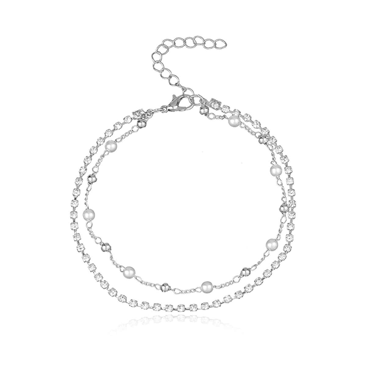 

Faux Pearl Decor Layered Anklet, Silver