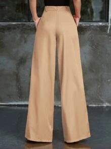 Double Crazy Quần ống rộng thanh lịch màu trơn cho nữ, phù hợp cho mọi mùa, buổi hòa nhạc - Màu Khaki - Xem 2