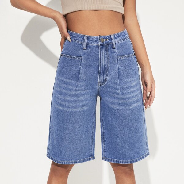 

High Waist Bermuda Denim Shorts, Medium wash