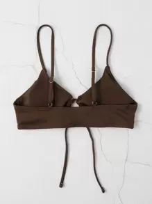 SHEIN Swim Summer Beach Solid Rib Knot Front Bikini Top - Coffee Brown - View 2
