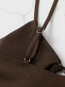 SHEIN Swim Summer Beach Solid Rib Knot Front Bikini Top - Coffee Brown - View 5