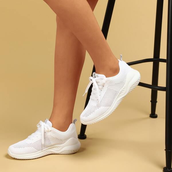 

Minimalist Mesh Panel Running Shoes, White