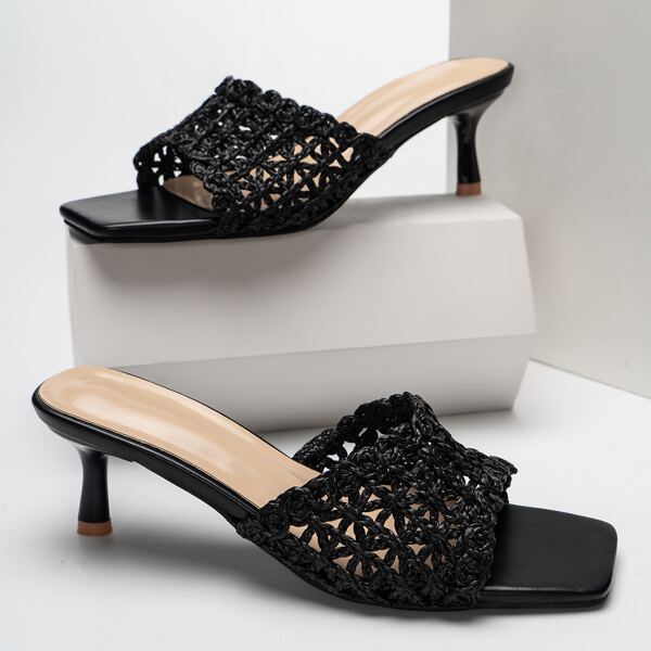 

Minimalist Braided Stiletto Heeled Mules, Black
