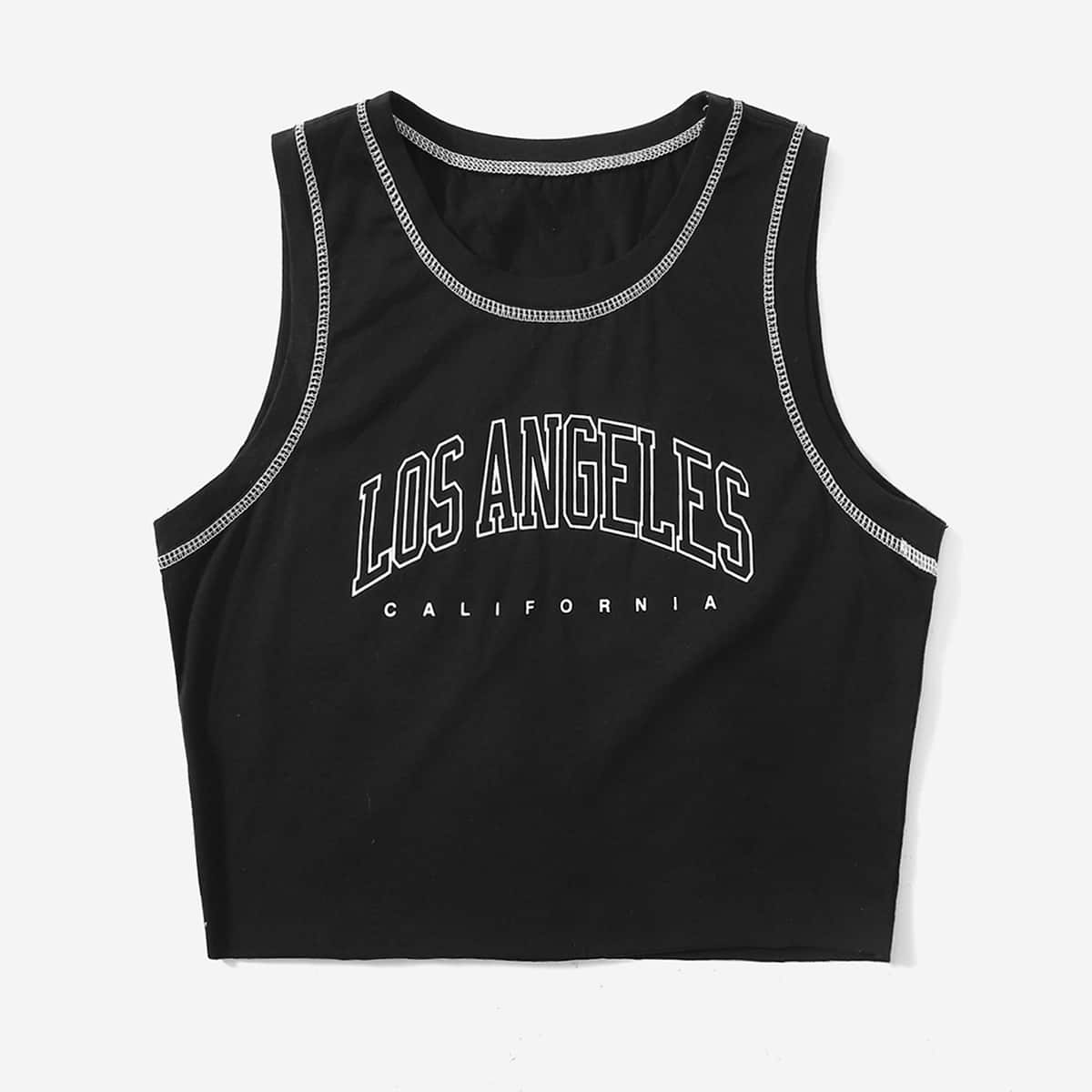 

Stitching Trim Letter Crop Tank Top, Black