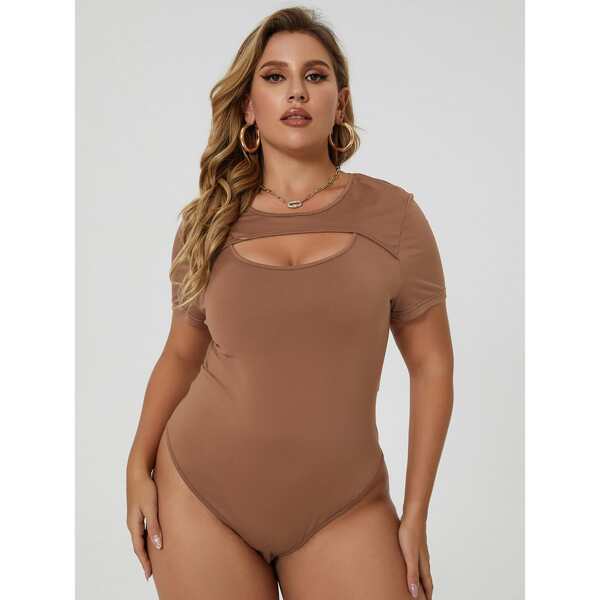 

Plus Cut Out Tee Bodysuit, Rust brown