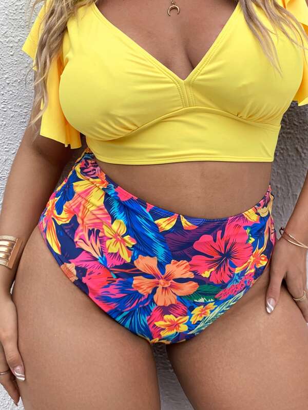 Swim Lushoire Bragas bikini de cintura alta floral sin top