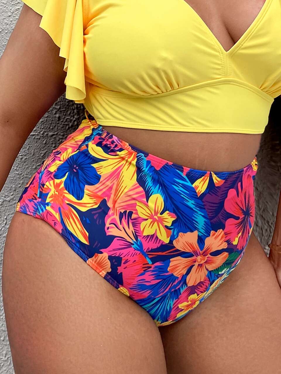 Summer Beach Plus Floral High Waisted Bikini Panty Without Top