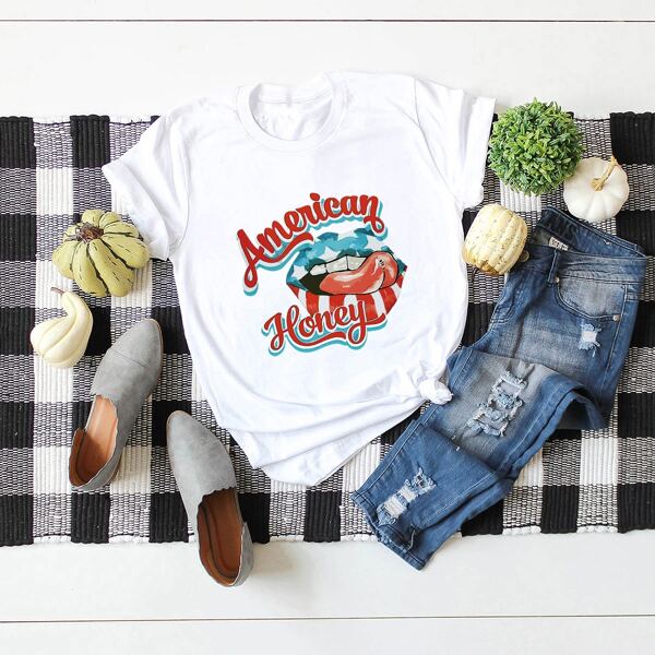 

Lip & Letter Graphic Tee, White