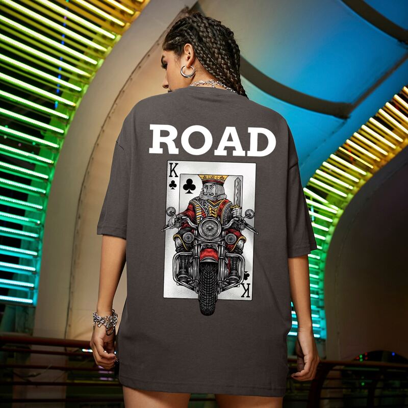 

Playing Card & Letter Graphic Oversized Tee, Dark grey