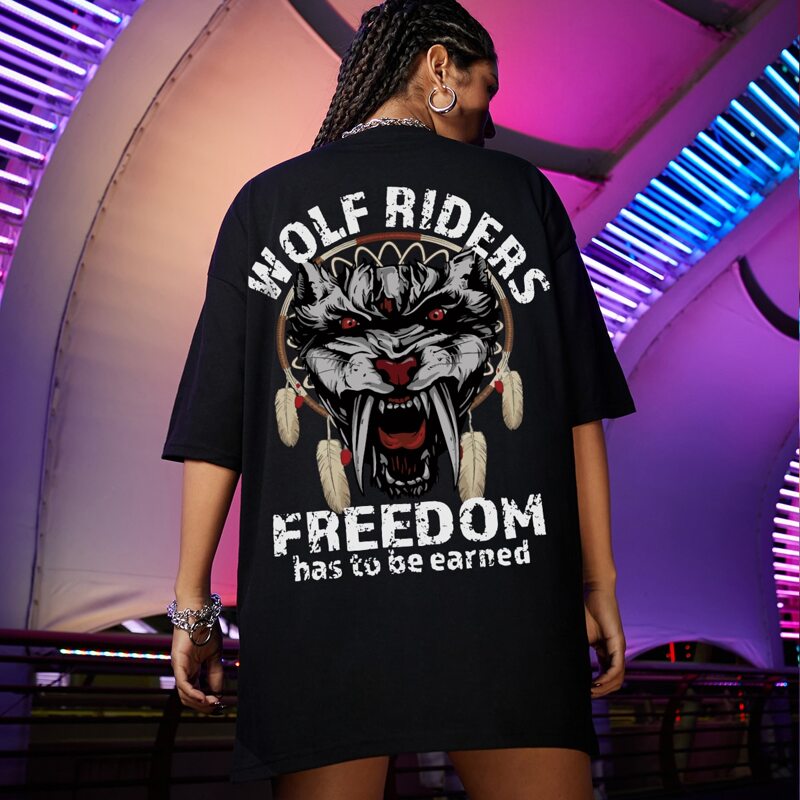 

Animal & Slogan Graphic Oversized Tee, Black