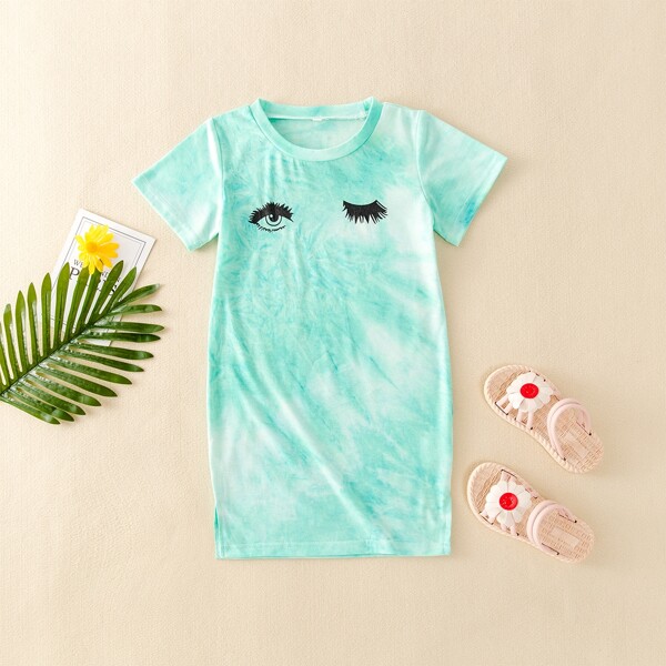 

Платье-футболка с принтом глаз для девочек, Мятно-зеленый