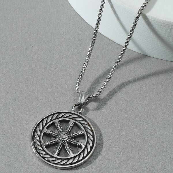 

Men Hollow Out Round Charm Necklace, Silver