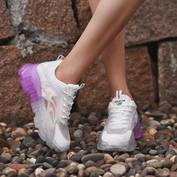

Lace-up Front Chunky Sneakers, White