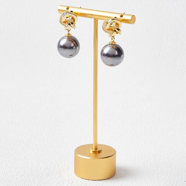 

14K GOLD PLATED FAUX PEARL DECOR DROP EARRINGS, Grey